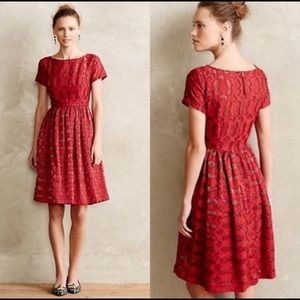 Anthropologie Red Lace Dress